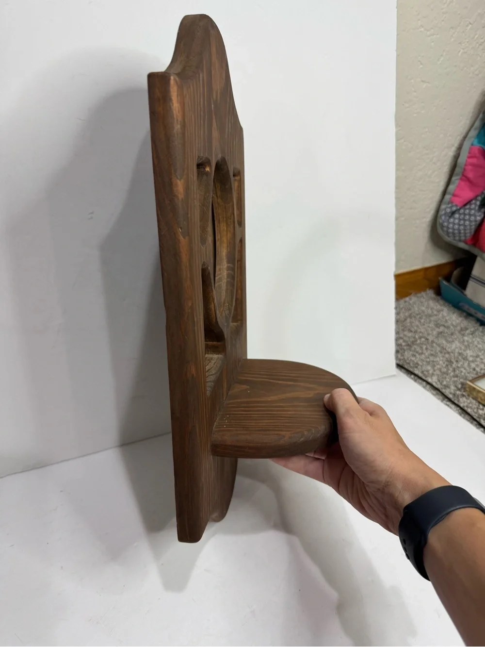 Vintage Carved Wood Wall Mirror with Display Shelf